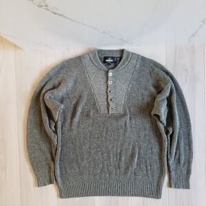 Vintage RedHead Sweater Mens XLT Olive Green Henley Chunky Knit Hong Kong Fisher